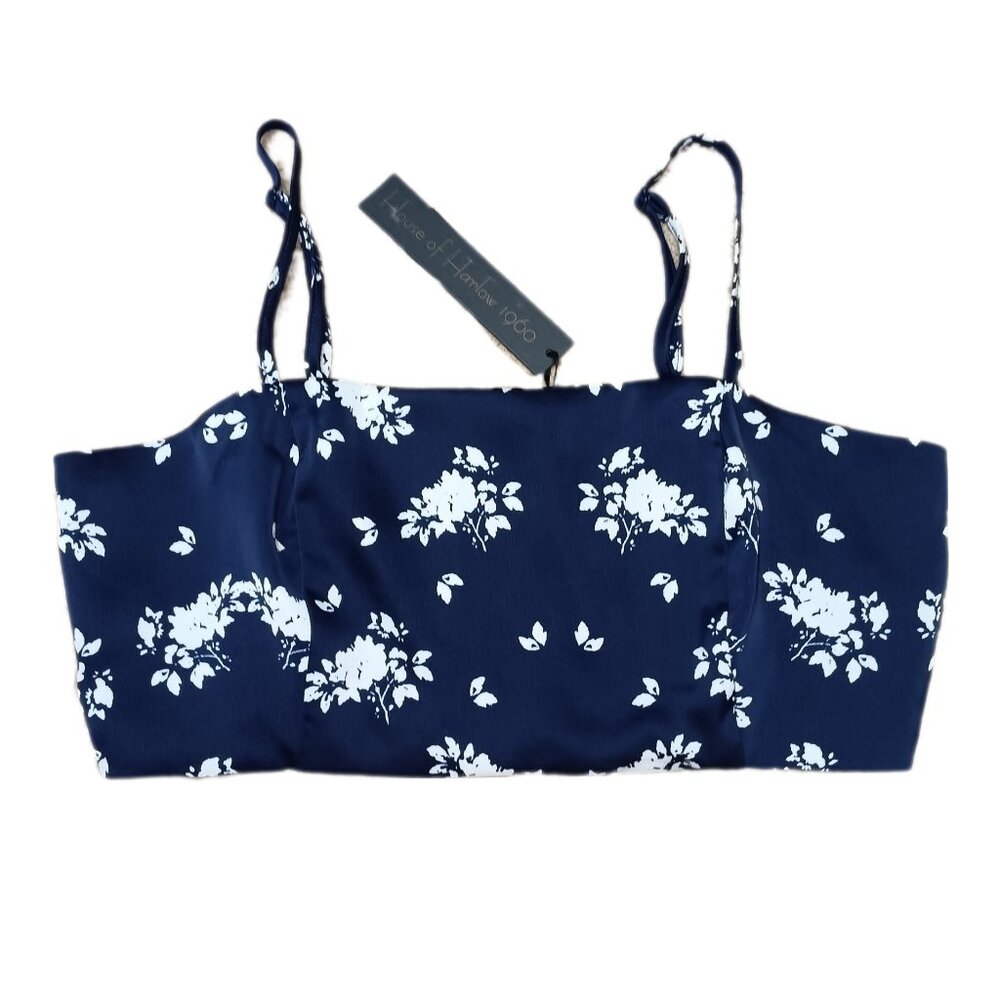 House of Harlow 1960 Crop Top Floral Navy Smocked Size MEDIUM New